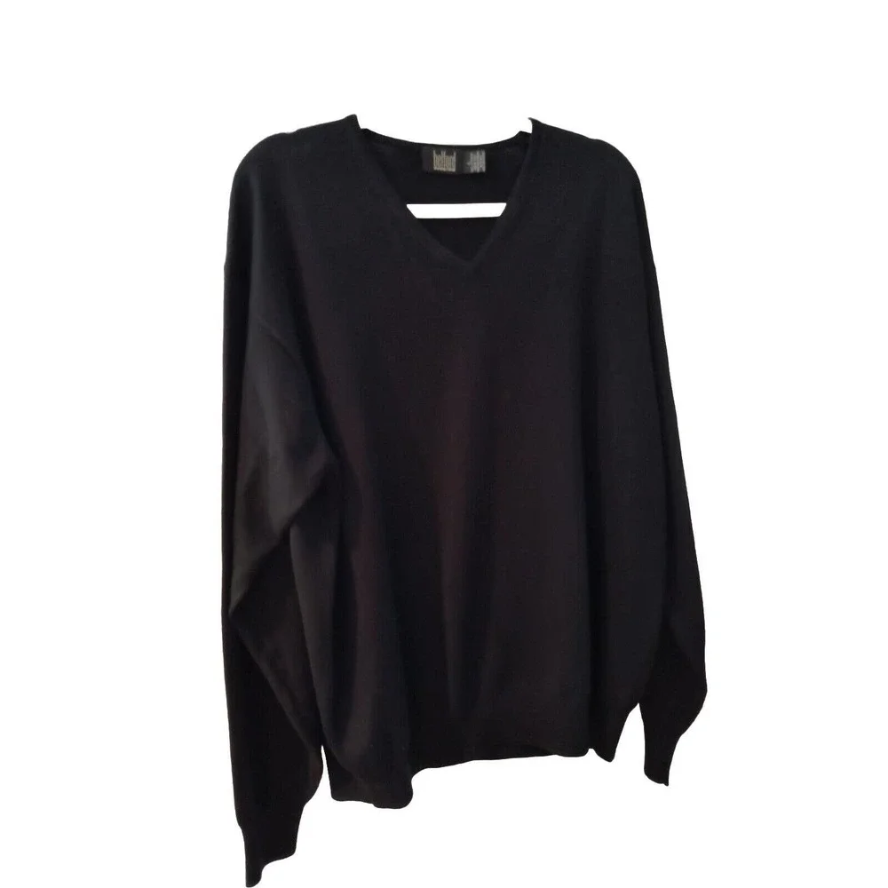 Belford 100% Extra Fine Merino Wool V-neck Long Sleeve Black Sweater Men's Sz L